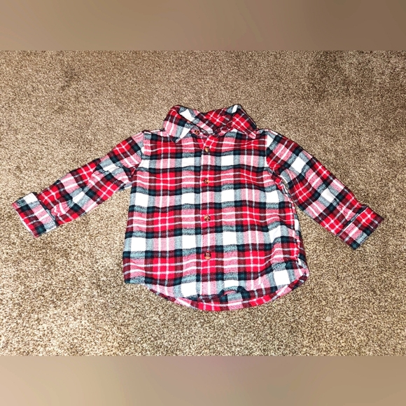 Carter's Just One You 12 Months Long Sleeve Flannel Button Up Shirt - Picture 2 of 8
